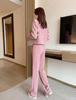 Trendy Spring & Autumn Women's Two-Piece Suit: Long-Sleeve Coat & Wide-Leg Pants - Slimming & Youthful Look