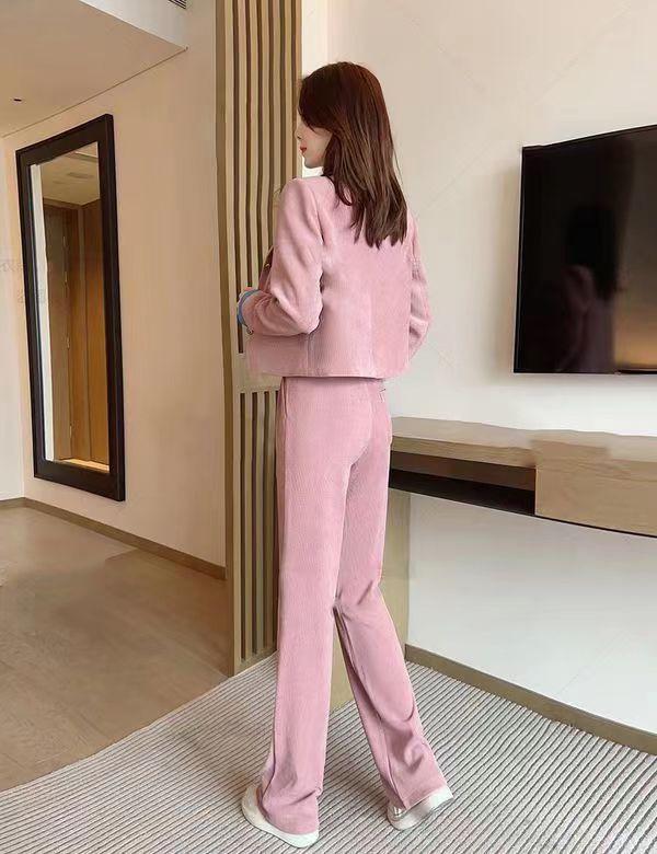 Trendy Spring & Autumn Women's Two-Piece Suit: Long-Sleeve Coat & Wide-Leg Pants - Slimming & Youthful Look