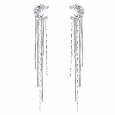 1 Paar Luxus-Design Ohr-Manschette Lange Quaste Zirkon Ohr-Clip Modischer Quasten-Ohrring Party-Schmuck
