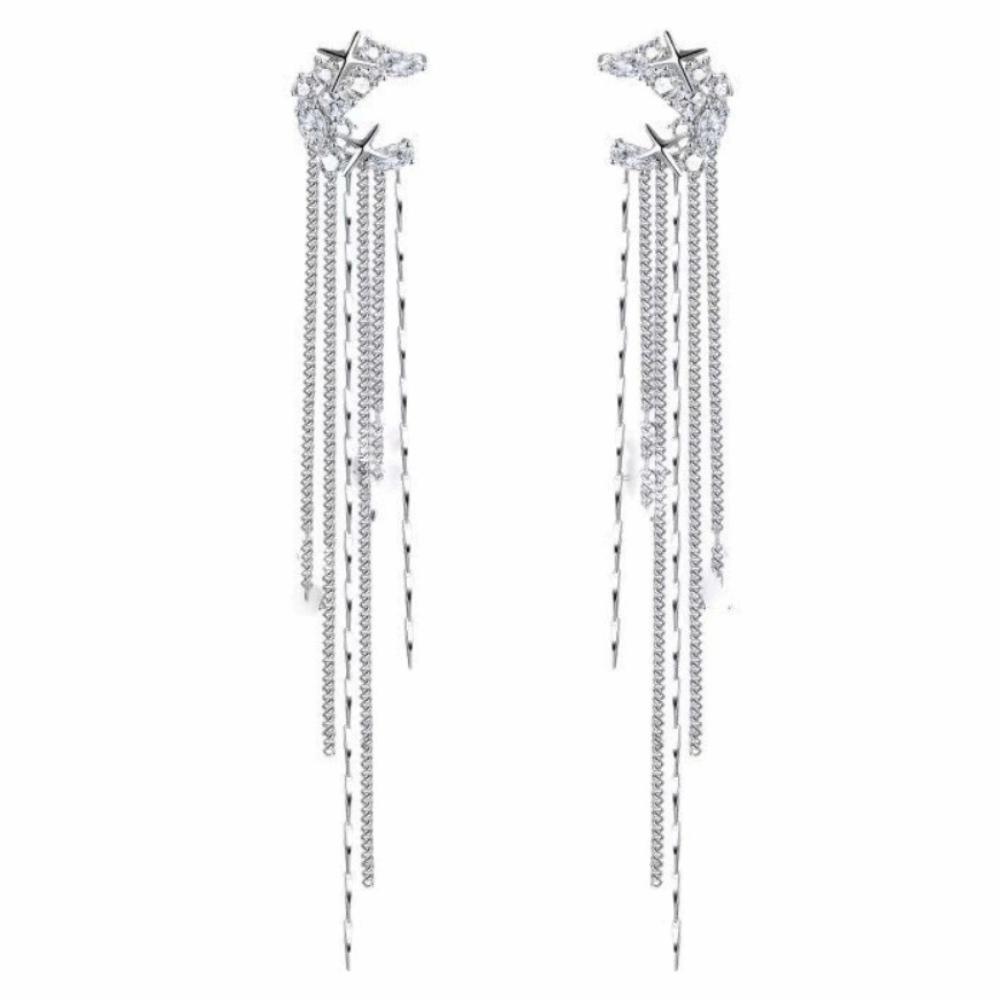 1 Pair Long Tasse Ear Cuff Luxury Design Zircon Ear Clip Fashion Tassel Earring  Female Accessories