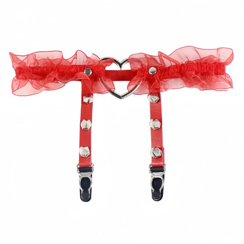 European and American Sex Fun Peach Heart Love Garter Belt Nightclub Bar Leather Rivet Leg Circumference Garter Clip