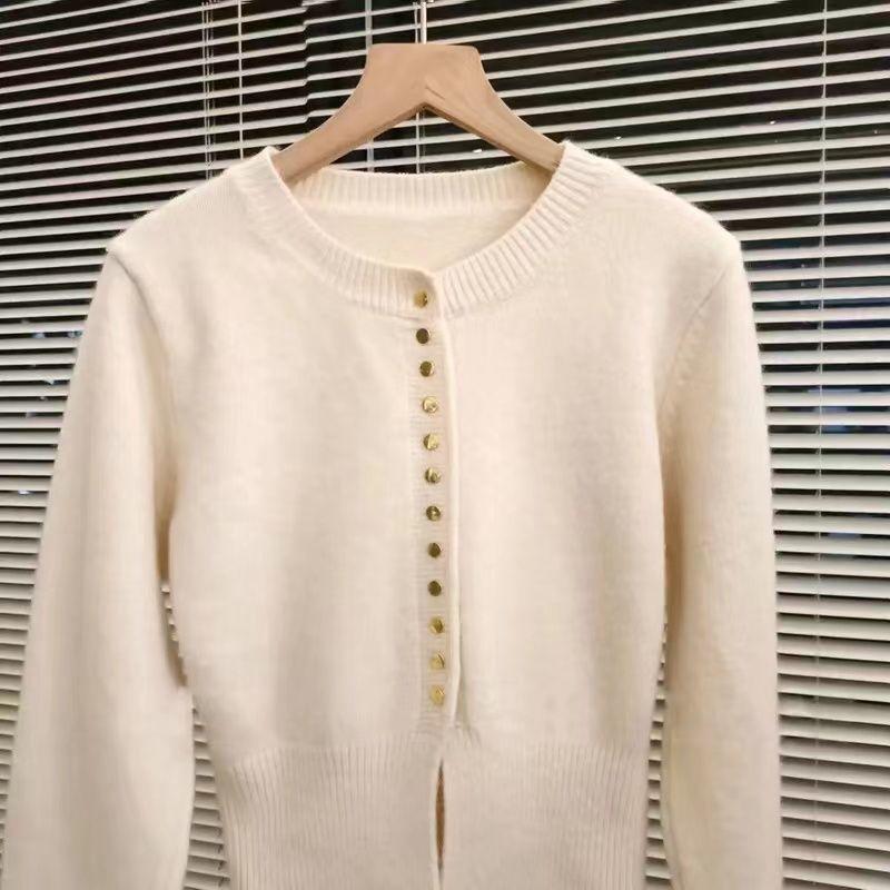 

Женский кардиган, осень/зима 2023, французский винтажный свитер с тонкой талией, ощущение иностранного трикотажа с круглым вырезом, женский нежный свитер, пальто One Size абрикосовый