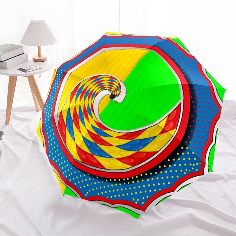 1pc Spiral Wave Pattern Automatic Opening and Closing Folding Umbrella with 8 Iron Ribs - Portable, Foldable for Travel yy251124052