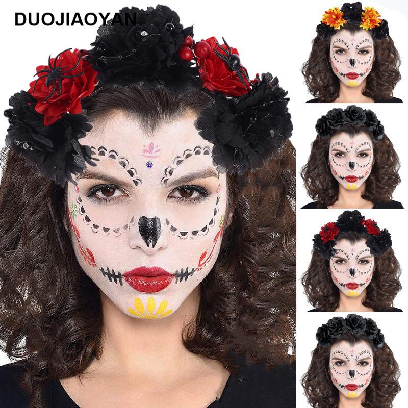 Halloween Flower Headband with Spider for Cosplay or Makeup Party