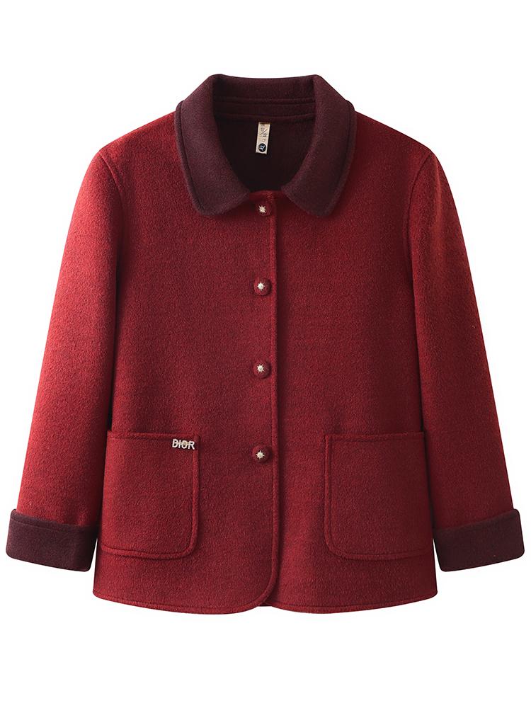Mom's Spring Woolen Double-Sided Coat: Elegant, Mid-Aged Women's Loose Lapel Top for Spring/Autumn