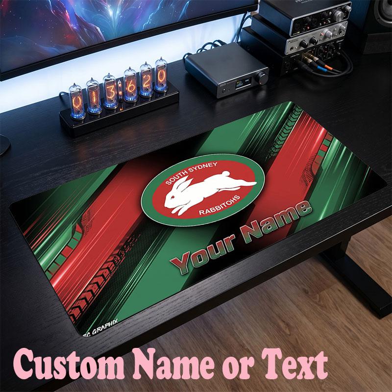 South Sydney Rabbitohs Customized Name Text Mouse Pad, Large Desk Mouse Mat Personalized Home Office Present