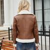 Autumn Winter Women's Plus Velvet Leather Jacket Female Woolen Lapel Thicken Coats Women's Commuter Casual Jacket