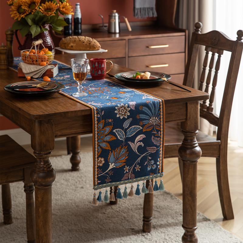 American Retro Jacquard Table Runner Dining Table Cloth Tea Table Cabinet Decorative Strip