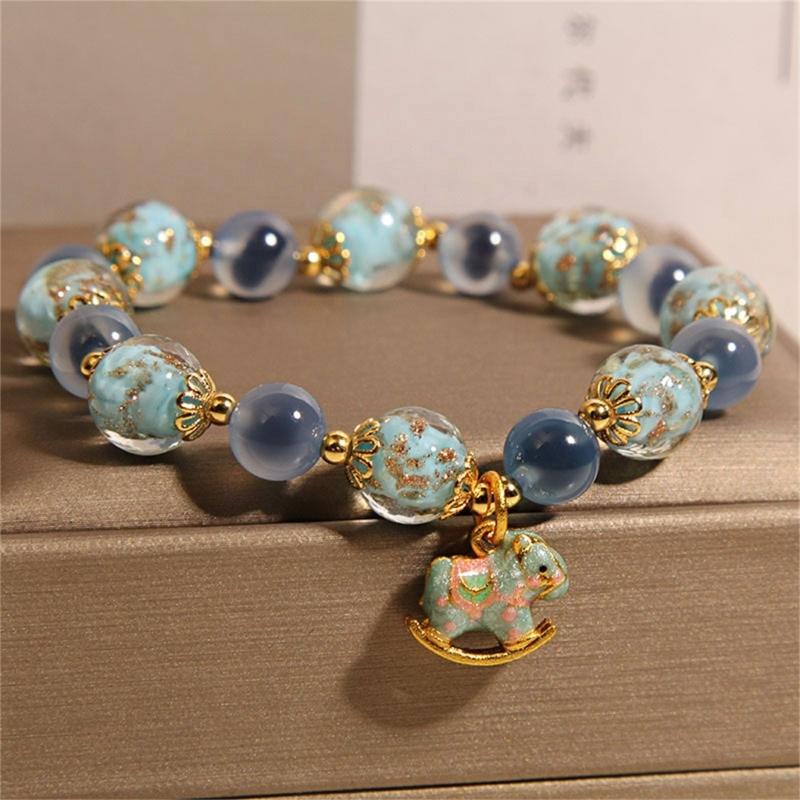 Natural Blue Agate Crystal Bracelet Glowing In Dark for Night Visibility Comfortable Daily Wear Unique Texture Design