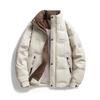 2025 Зимняя Новинка Пуховик со Стойкой Воротником Мужской Пуховик из Белого Утиного Пуха Утепленный Теплый с PU Лицом Одноразовая Куртка Хлопковая Куртка