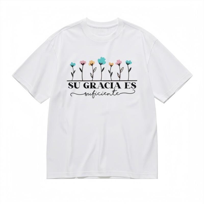 

Women s Trend Classic T-Shirt Delicate Flower Row and Typography Design Tee 4XL