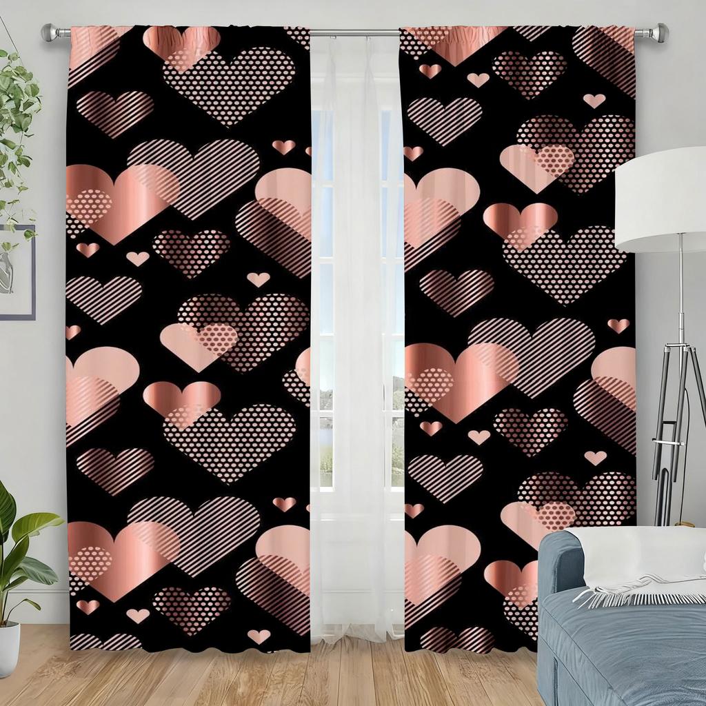 2pcs Rose gold heart-shaped curtains   light luxury and romance   bedroom and living room   decorative with drawbar pockets