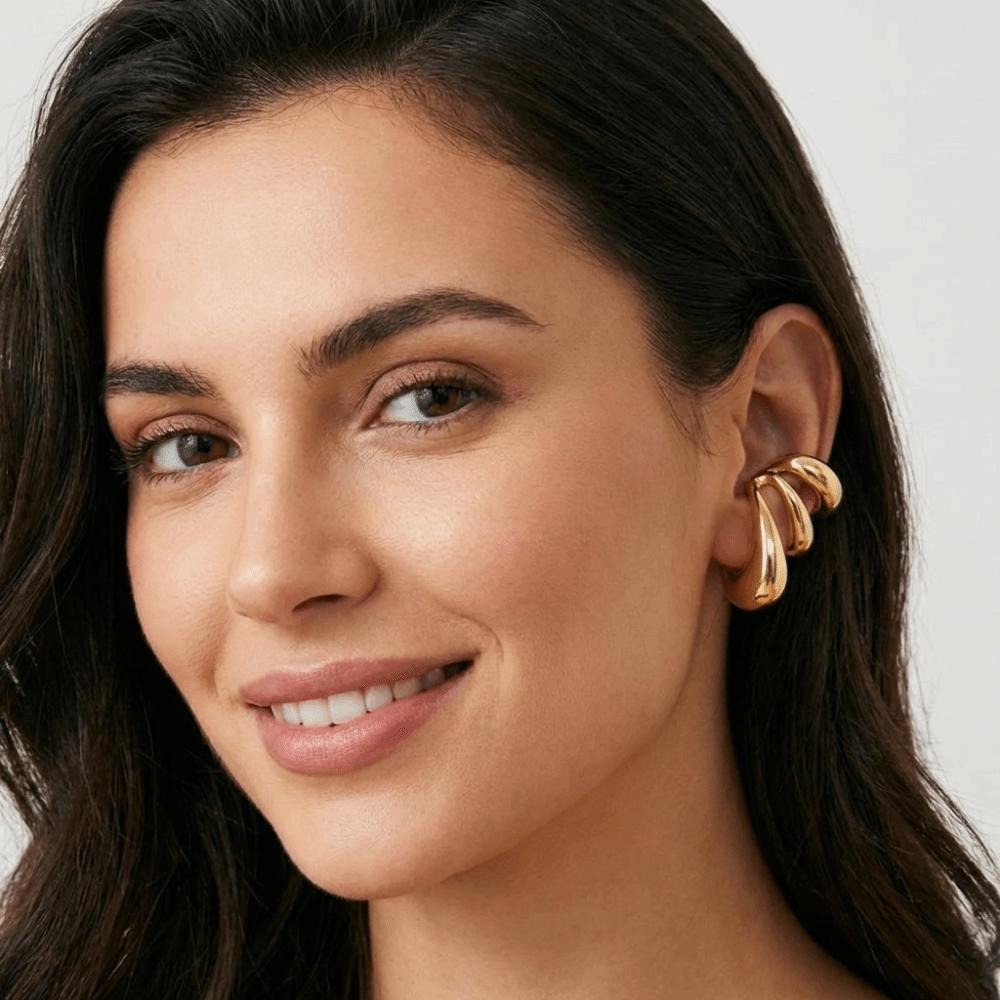 Gold Fake Piercing Earrings Water Drop Ear Cuff Jewelry Vintage Multilayer Hollow Ear Clips  Women