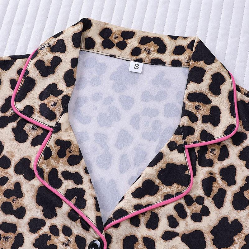 Womens Leopard Print Pajama Set Long Sleeve Thin Comfortable Sleepwear Fall Home Hotel