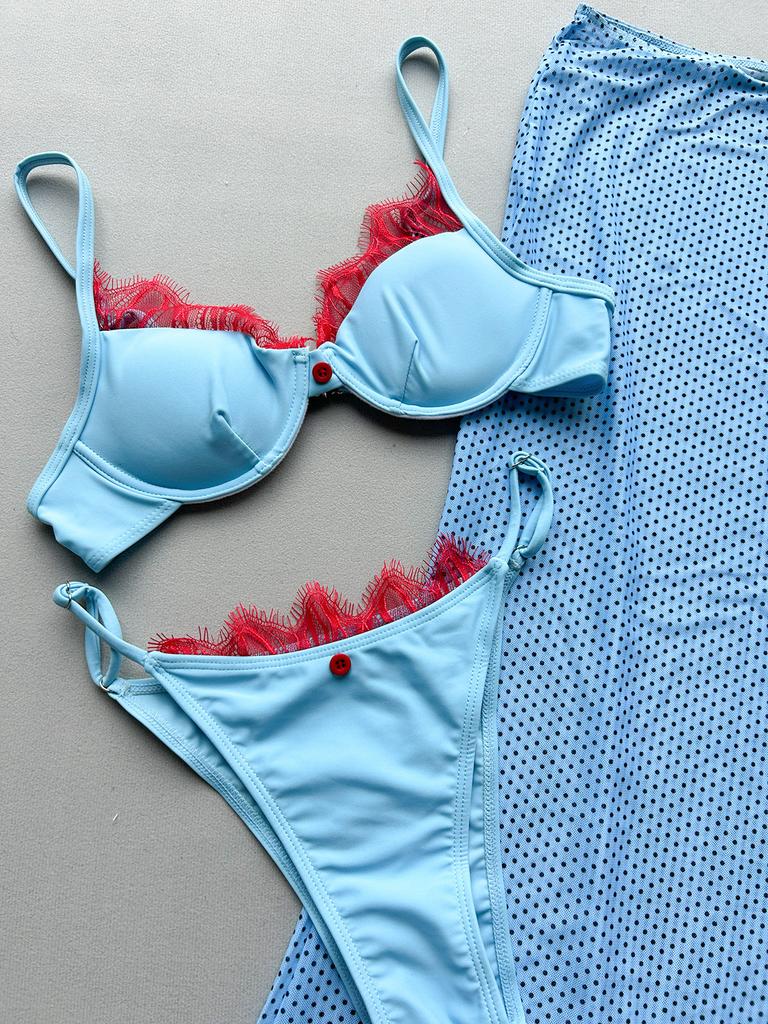 3 Pieces Bikinis Sexy Women Swimsuit Female Lace Swimwear Bikini Set Swimming Suit Beachwear Biquini Bathing Suit