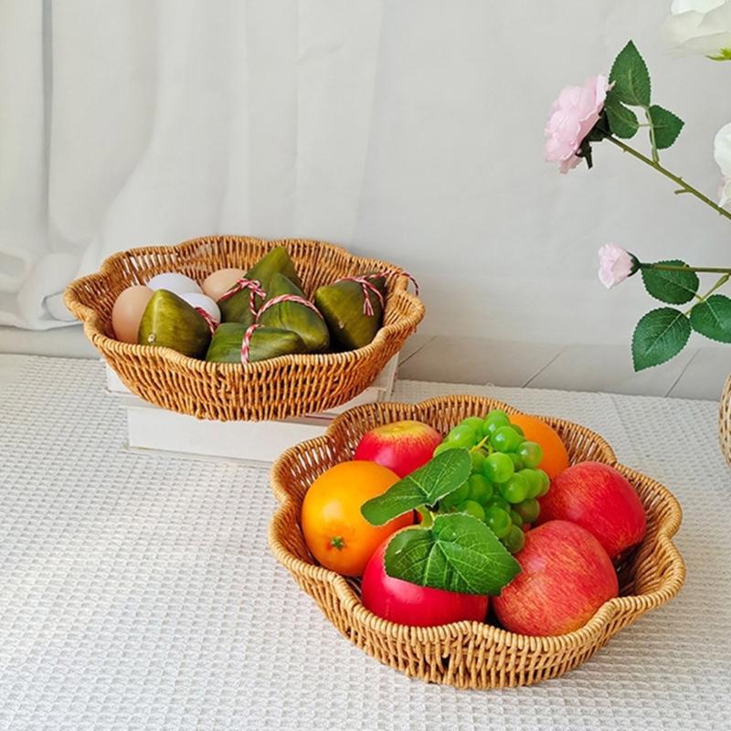 Tragbarer Plastik-Geflecht-Brotkorb Handgeflochtene Blumenform Schalen für Obstservieren und Aufbewahrung in Häusern oder Restaurants