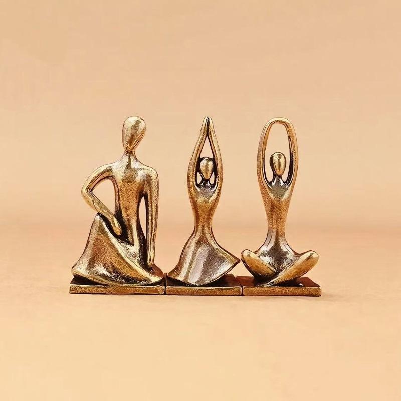 Pure Brass Yoga Girl Figurine Durable Handcrafted Decorative Statue for Bedroom Bookcase Home Decor Yoga Lover Collection Gift