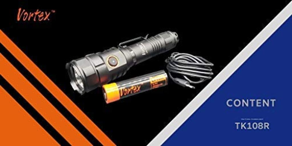 Vortex TK108R Taktisk Uppladdningsbar Mini USB Ficklampa med Max 2800 Dubbel Typ III Nivå och Momentanbrytare Hög-Ljusstyrka, Hög-Effekt LED,
