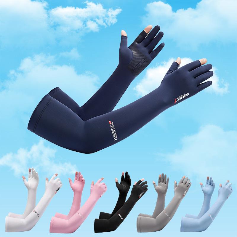Unisex Ice Silk Sun Protection Arm Sleeves for Spring/Summer – Breathable, Two-Fingerless Design for Driving and Riding