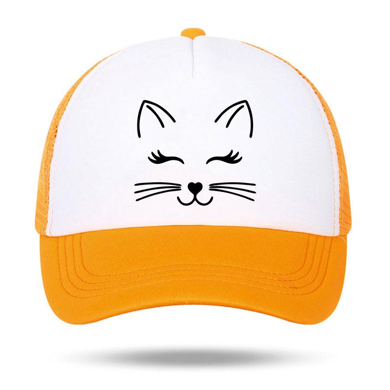 Cute Cat Face Foam Trucker Cap Kawaii Printed Summer Mesh Hat Unisex Casual Snapback Baseball Cap Outdoor Sun Protection Gorras