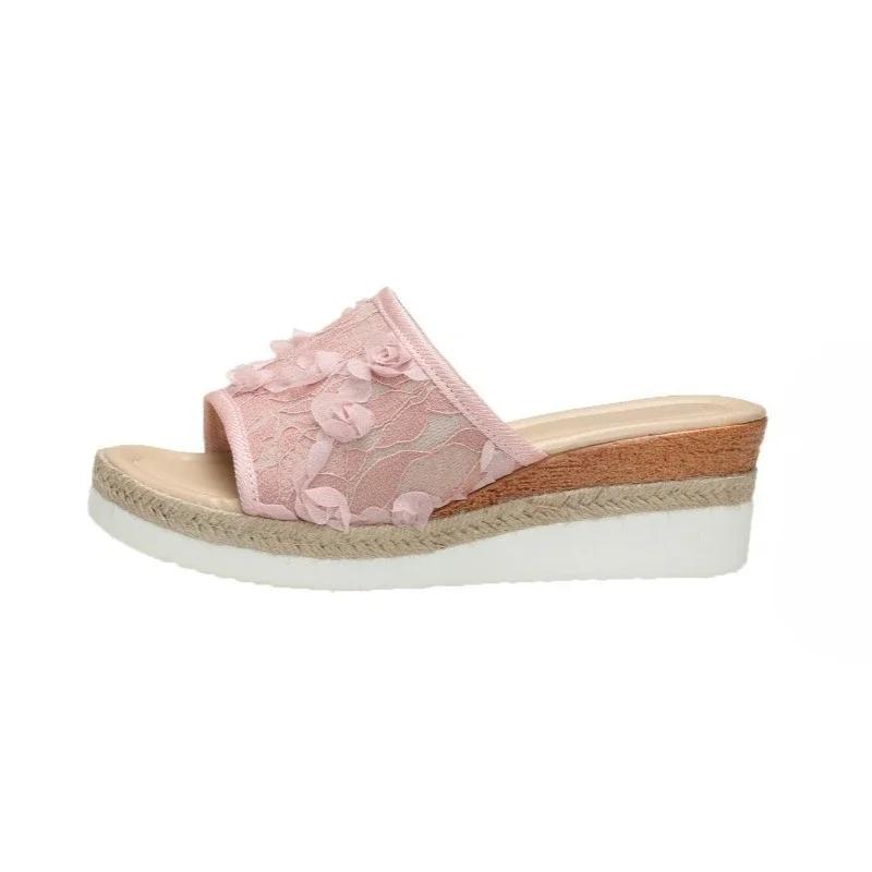 Mode Plus Size Dames Schoenen Zomer Nieuwe Dames Open Teen Slippers Buiten Hot Sale Bloemen Sleehak Sandalen Klassiekers Dagelijkse Jurk Slippers
