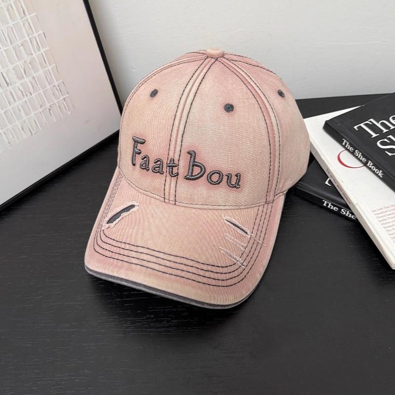 Hat Women'S Spring And Autumn Baseball Cap Alphabet Embroidery Cap Hard Top Big Head Circumference Casual Hat Men'S Ripped Hole