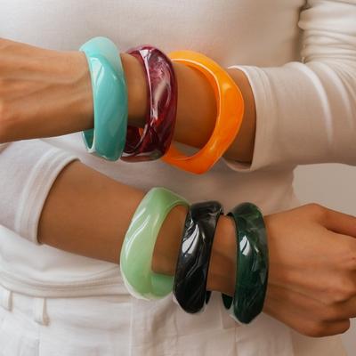 Bohemian Irregular Wide Bracelet Resin Retro Hand Ring Exaggerated Acrylic Bangle  Girls