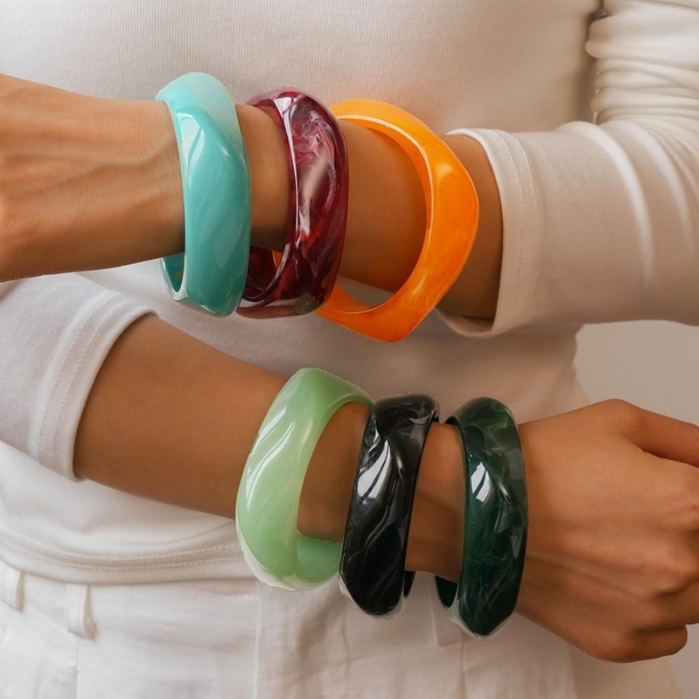 Resin Irregular Wide Bracelet Smudging Retro Hand Ring Exaggerated Acrylic Bangle  Girls
