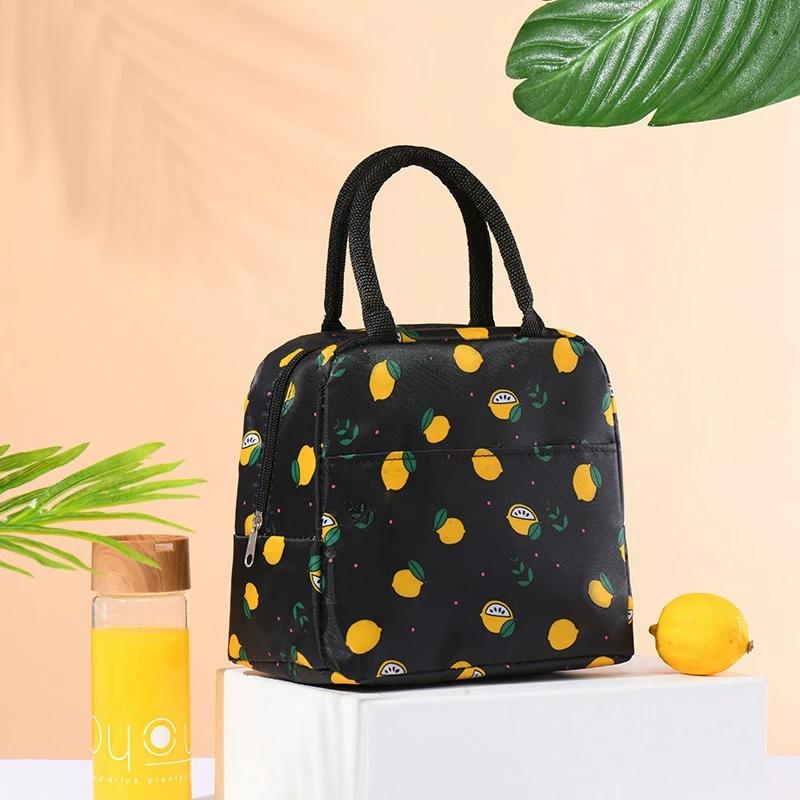 Lemon Printed Cooler Lunch Box Portable Insulated Aluminum Foil Canvas Lunch Bag Thermal Food Picnic Lunch Bags For Women Kids