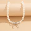 Vintage Bowknot Choker Beads Necklace Stylish Neck Jewelry Beads Statement Accessories
