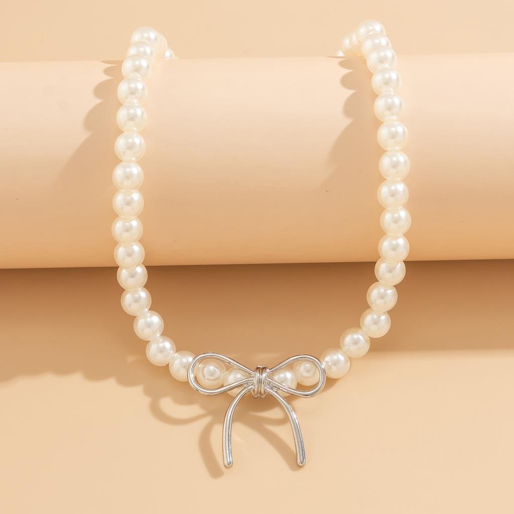 Vintage Bowknot Choker Beads Necklace Stylish Neck Jewelry Beads Statement Accessories