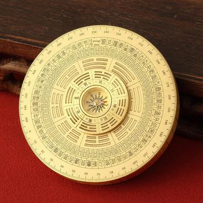 All-Copper Brass Rotating Bagua Compass with Dual-Sided Turntable and Handle