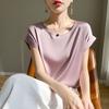 Women's Short Sleeve Satin T Shirt Round Neck Elegant Commuter Solid Faux Silk Loose Top