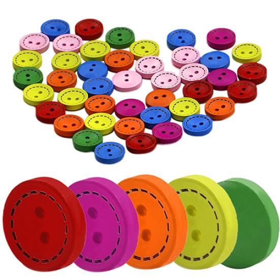 100Pcs 2 Furos Coloridos Mistos Botões de Madeira Redondos Costura DIY Artesanato Scrapbooking