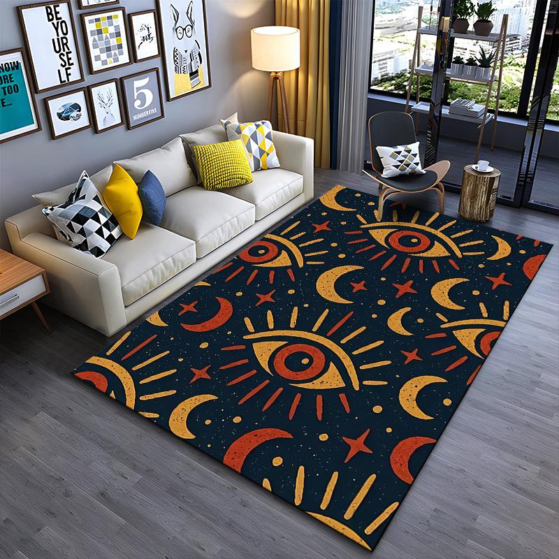 Abstract Mystical Eye Pattern Carpet with Sun, Moon, and Stars Design Suitable for use as an anti-slip for living room bedroom sofas