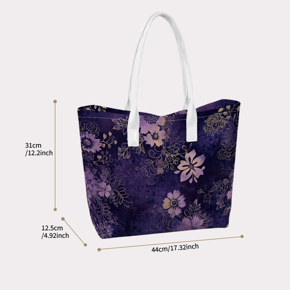 Purple Floral Women Casual Tote Bag Daily Handbag
