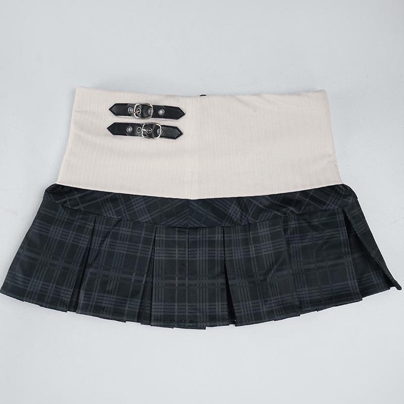 Women's Retro College-Style A-Line Plaid Pleated Skirt - High-Waisted, Anti-Exposure, Short Length for Spring/Summer 2025