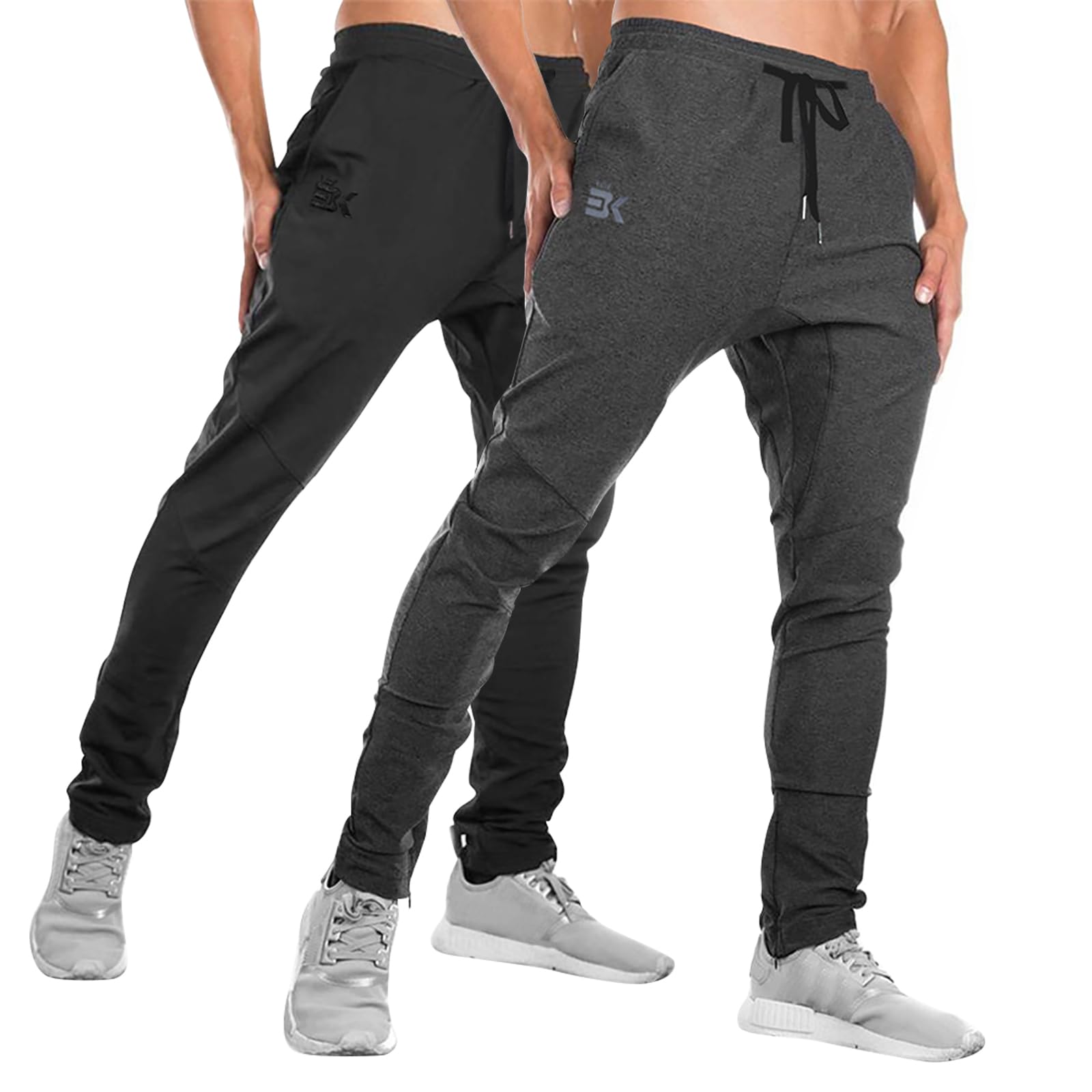 

BROKIG Men s Zip Jogger Pants with Double Pockets, Slim Fit, Breathable, and Stretch, Perfect for Gym Wear (Size L, Black/Gray)