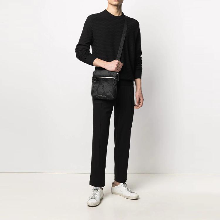 Emporio Armani Solid Color Geometric Pattern Crew Neck Pullover Long Sleeve Sweater Men Sweater Black 3K1MX2-1MZTZ-0999