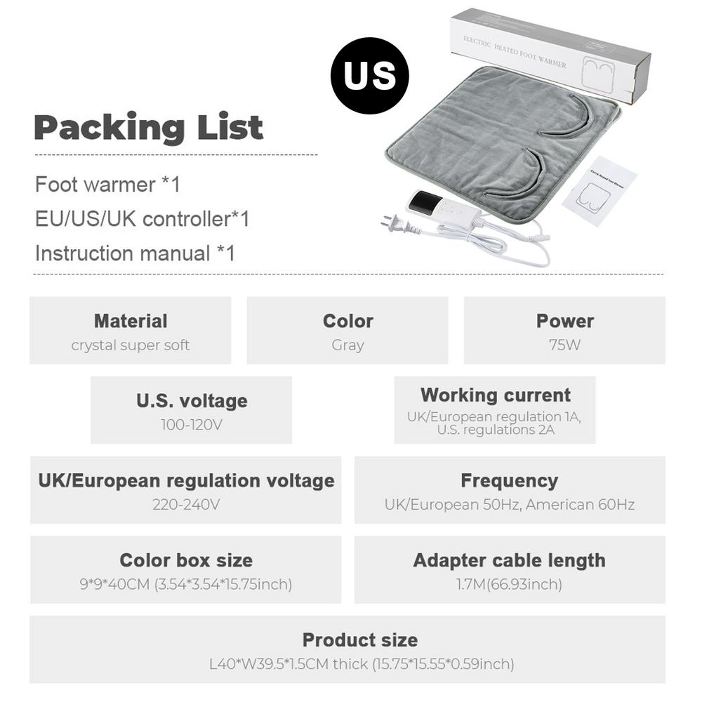 Heated Foot Warmer Heated Heating Pad Fast Heating 9 Temperature Setting Winter Feet Heating Pad Cushion With Timer