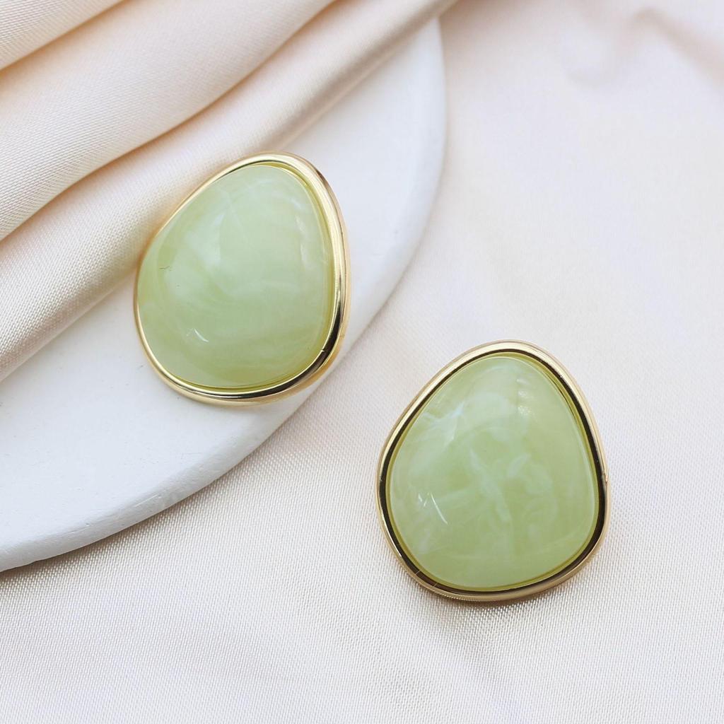 Geometric Irregular S925 Silver Resin Stud Earrings with Real Gold Color Retention
