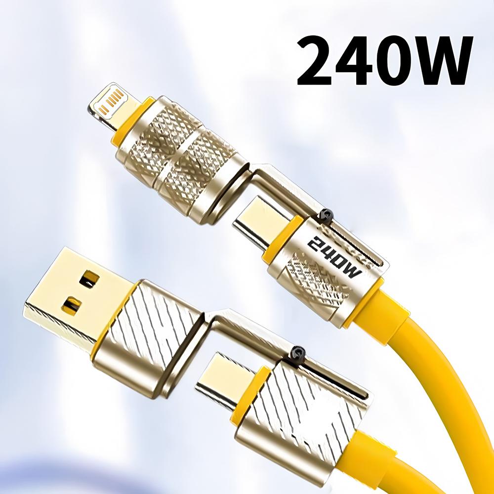 Kabel do transmisji danych z super szybkim ładowaniem 4 w 1 240 W Type-C do Type-C Kabel ze stopu cynku do iPhone 15 16 17 Samsung Huawei Xiaomi