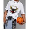 Crew Neck T Shirt White Eagle and Roses Rock Festival Authority Print Unisex Casual Wear for Music Events and Daily Outfits