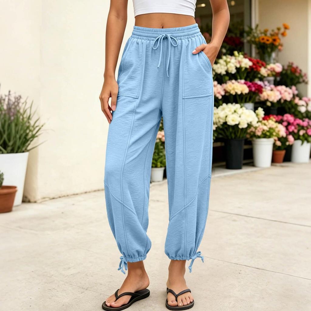 Women's Lightweight Jogger Pants High Waist Drawstring Long Trousers Relaxed Fit Elastic Cuffs Casual Athletic Bottoms