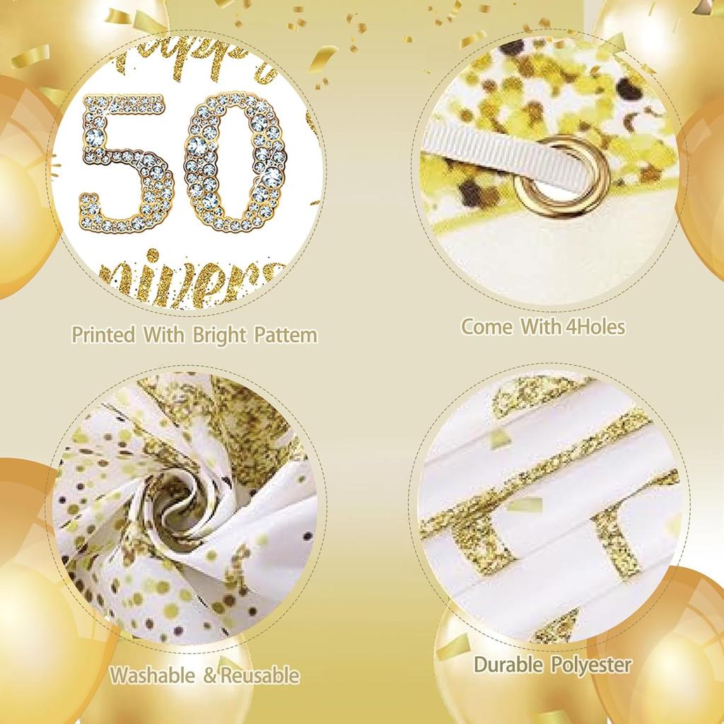 50th Wedding Anniversary Banner Decorations, White Gold Happy 50 Anniversary Party Supplies, Golden 50 Th Wedding Anniversary Decorations Decor