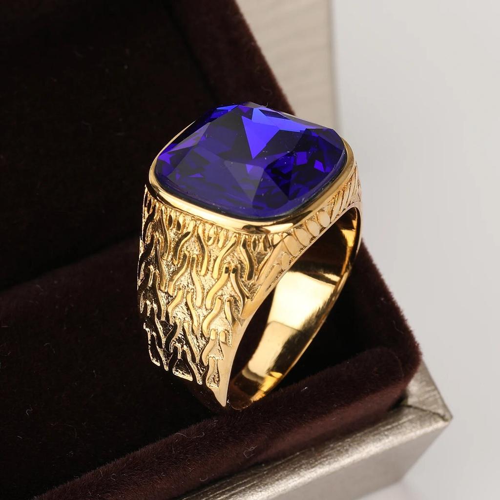 Hombre Mujer Retro Acero inoxidable Joyería Vintage Corte princesa Diamante de imitación amarillo Propuesta antigua Anillos de regalo Alianza de boda nupcial