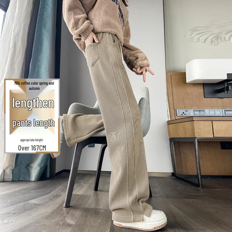 Women's Lambswool Wide-Leg Sweatpants, Autumn/Winter Narrow Straight-Leg, Tall Plus Velvet, Extra Length, Outerwear Cotton Pants.