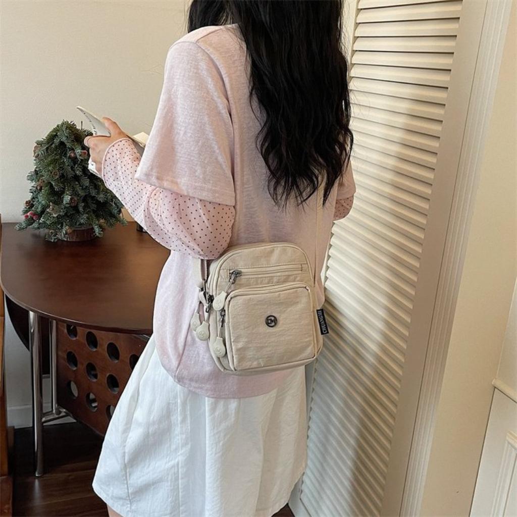 Shoulder Bag Women Nylon  Multi Compartment Adjustable Strap Daily Commute