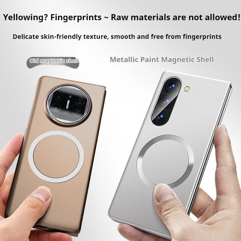 Ultra Thin Matte Metallic Paint Magsafe Phone Case for Samsung Galaxy Z Fold 7 6 5 4 Magnetic Wireless Charge Shockproof Cover