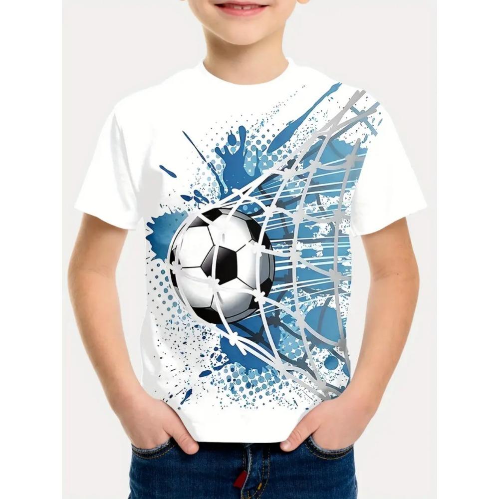 Men's T-shirt football print summer children's short sleeved T-shirt casual pullover sports boys' top outdoor breathable children's clothing